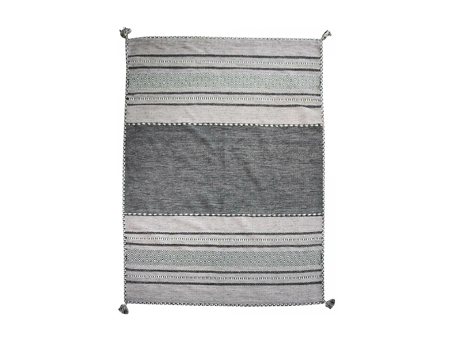 Tapis kilim 200x290 rectangle fait main en coton gris et noir motif ethnique