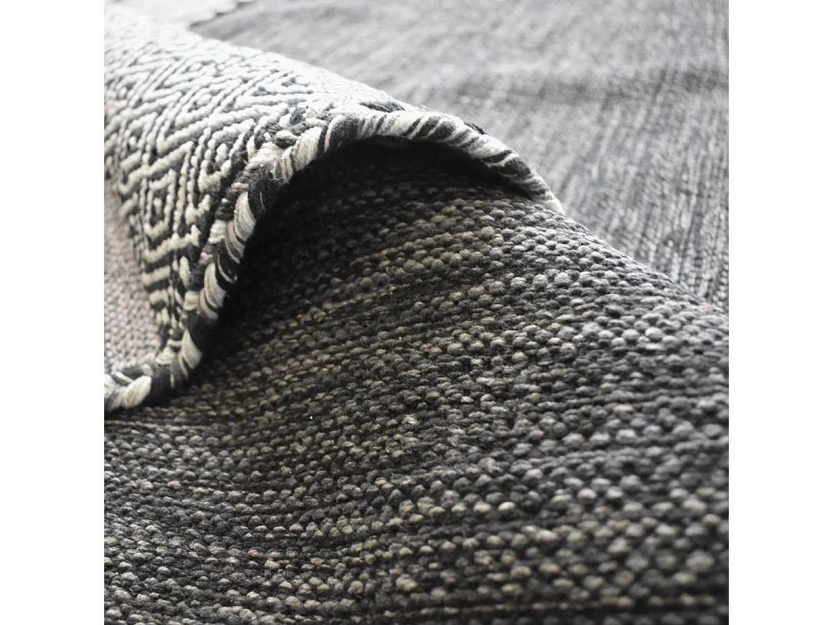 Tappeto Kilim 200x290 rettangolo realizzato a mano in cotone grigio e nero fantasia etnica