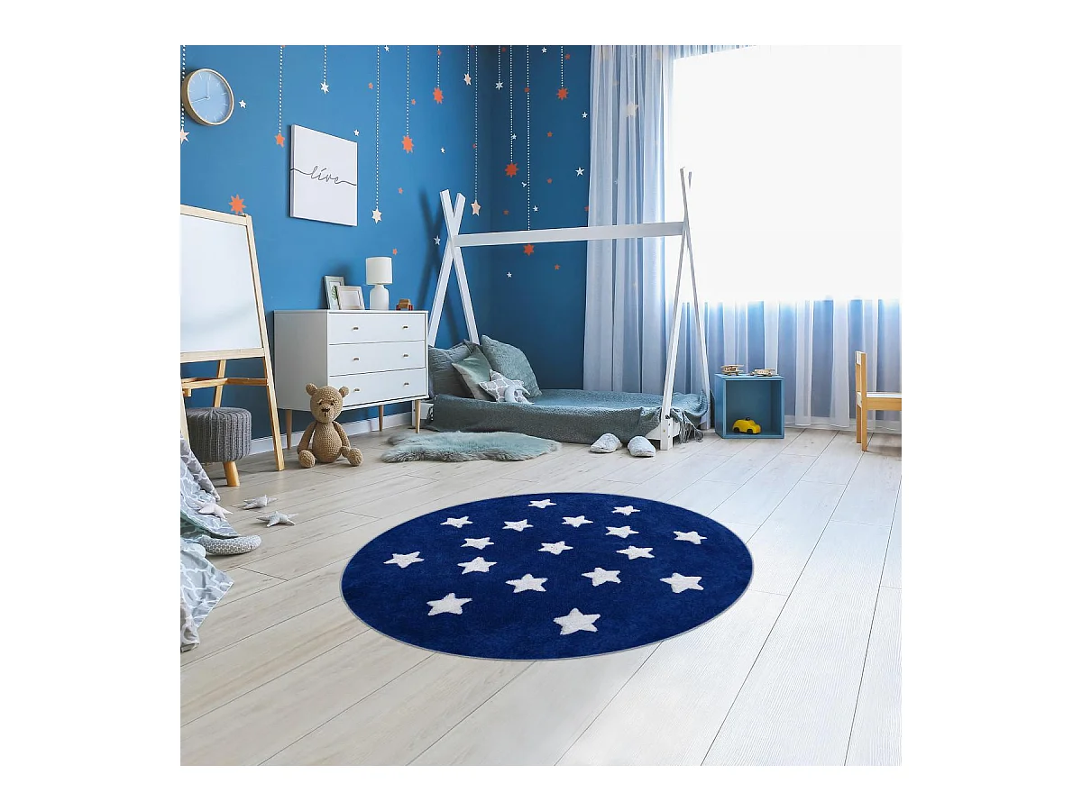 Tapis rond Ø140cm fait à la main en coton motif enfant pour chambre ETOILE R