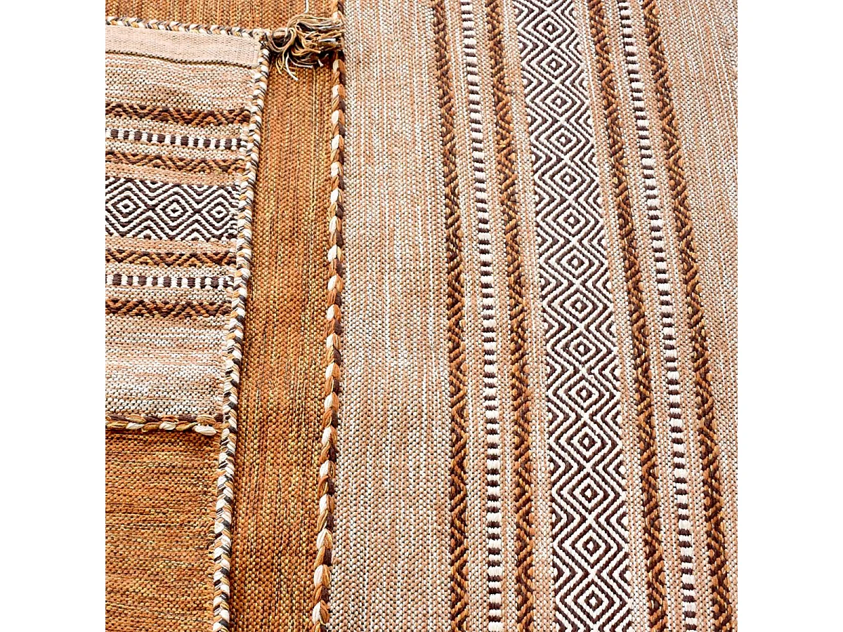 Tapis kilim 80x150 rectangle fait main en coton marron et beige