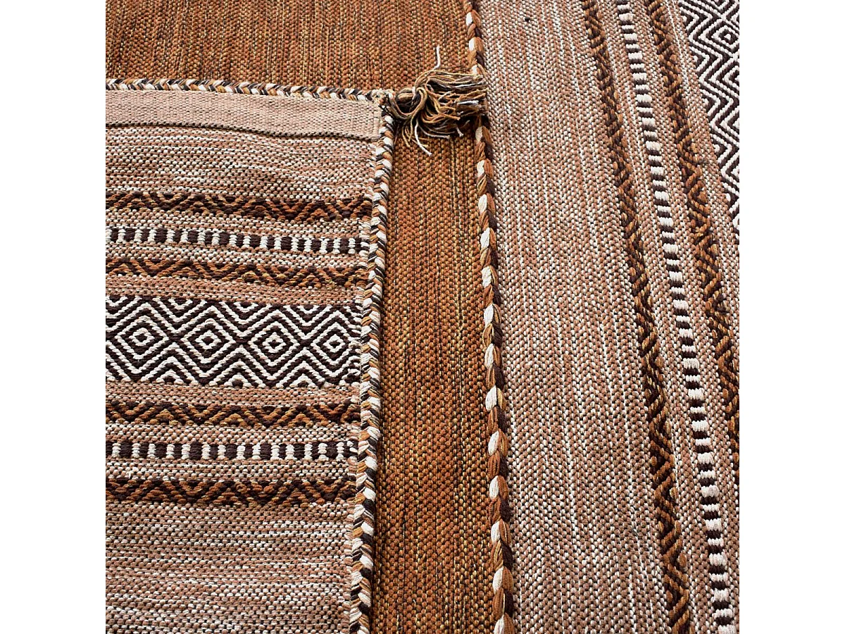 Tapis kilim 80x150 rectangle fait main en coton marron et beige