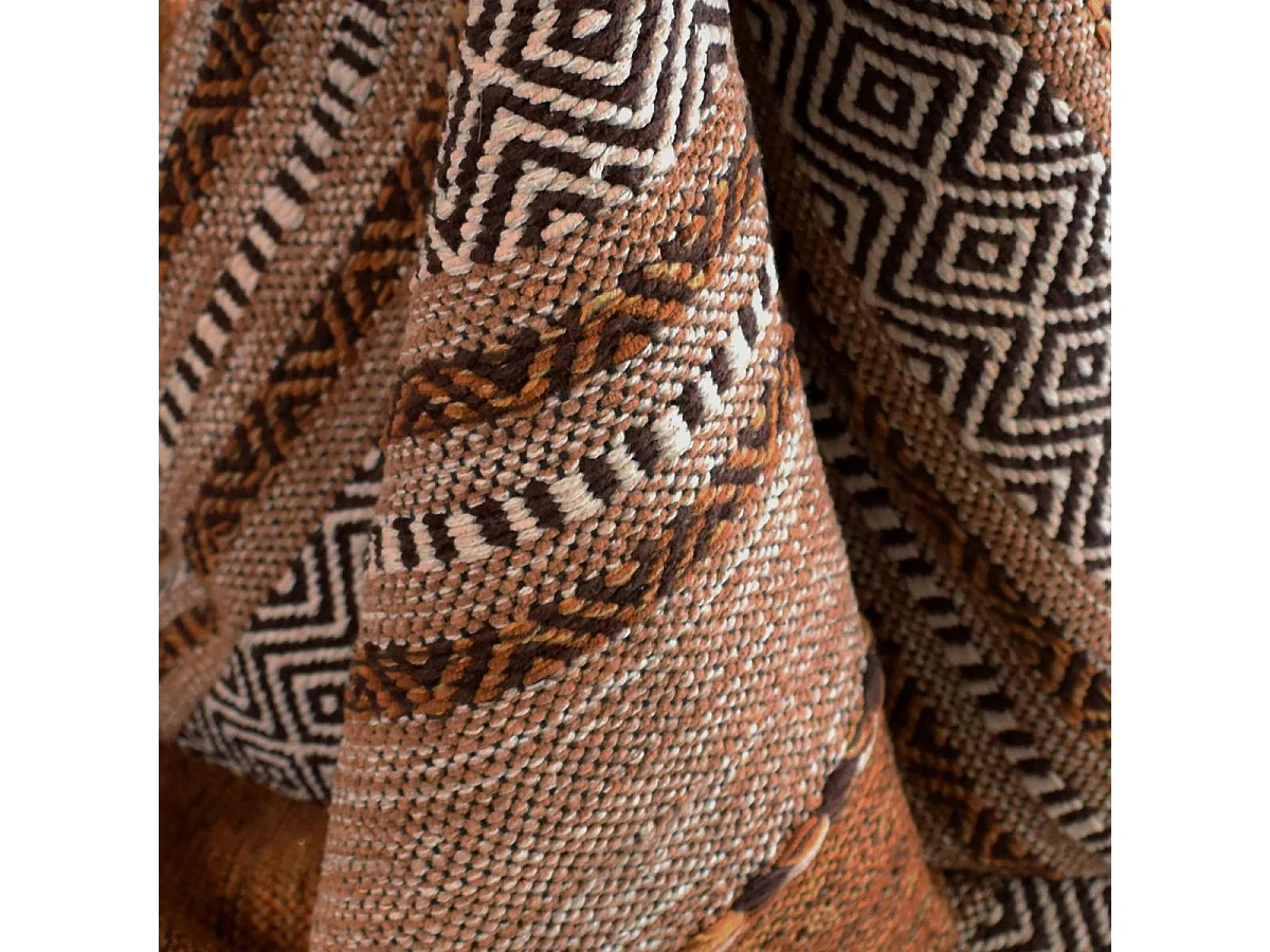 Tapis kilim 80x150 rectangle fait main en coton marron et beige