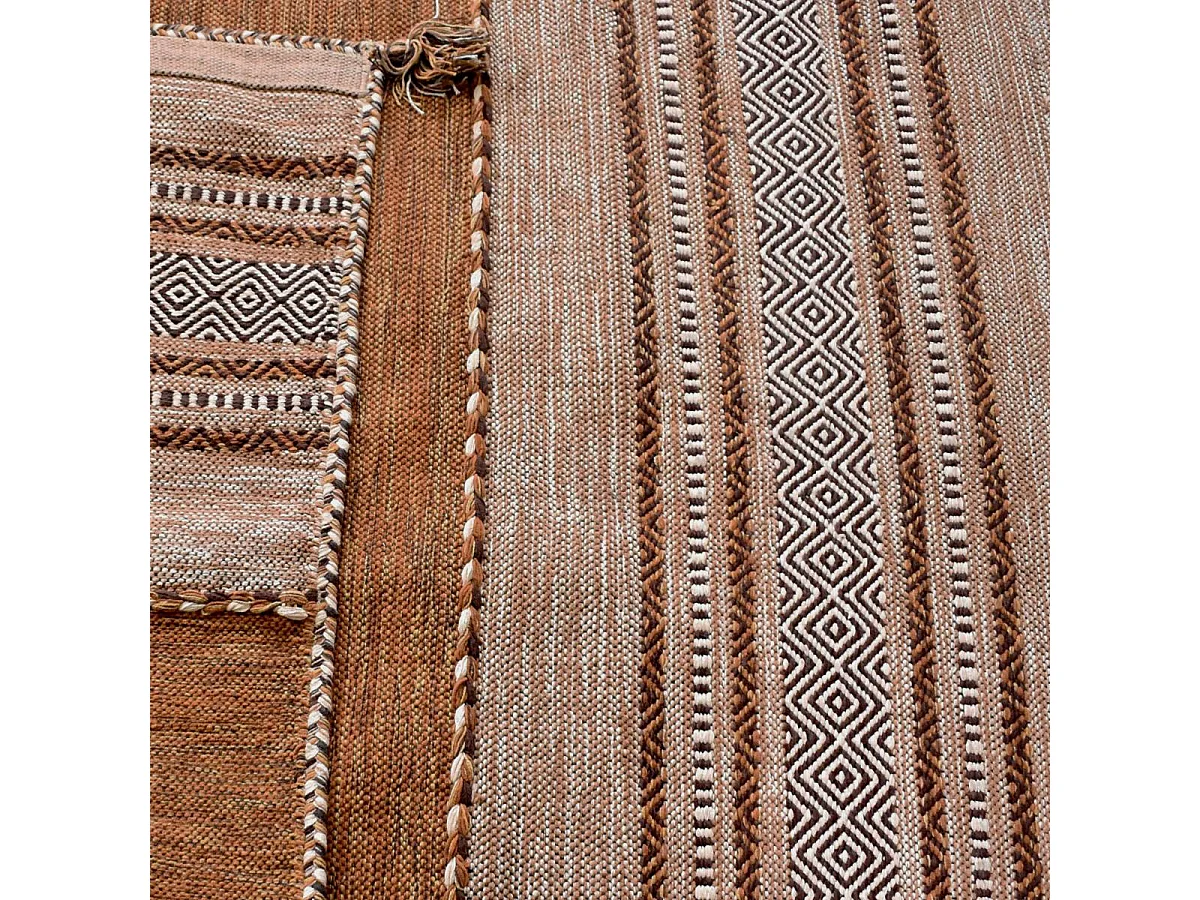 Tapis kilim 80x150 rectangle fait main en coton marron et beige