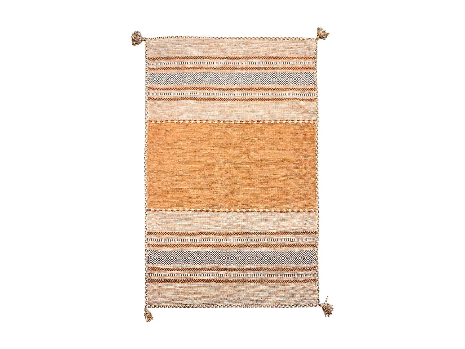 Tapis kilim 80x150 rectangle fait main en coton marron et beige