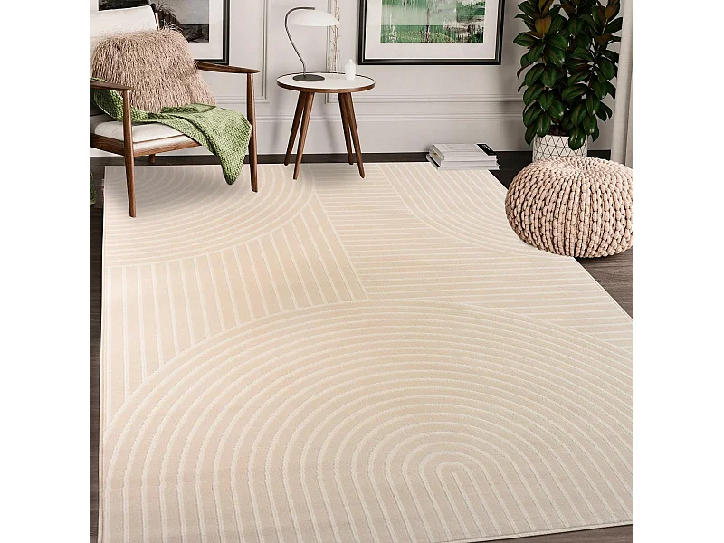 tapis salon 200x290 tissé beige rectangle motif géométrique LYN49 ARCROL