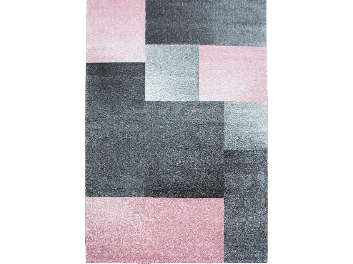 tapis couloir 80x250 tissé rose et gris rectangle motif géométrique KARLUK