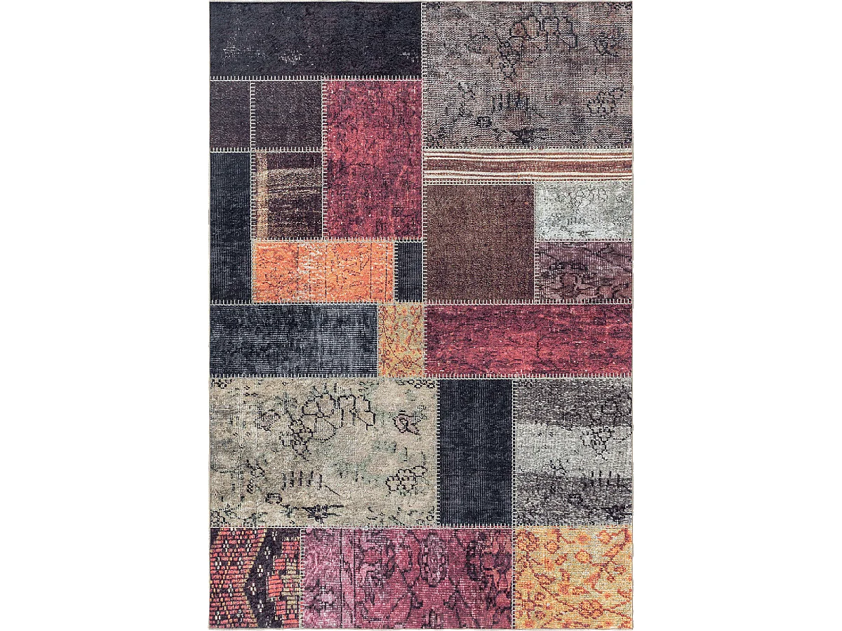 tapis entrée 80x150 tissé orange et noir rectangle motif oriental AKIOK