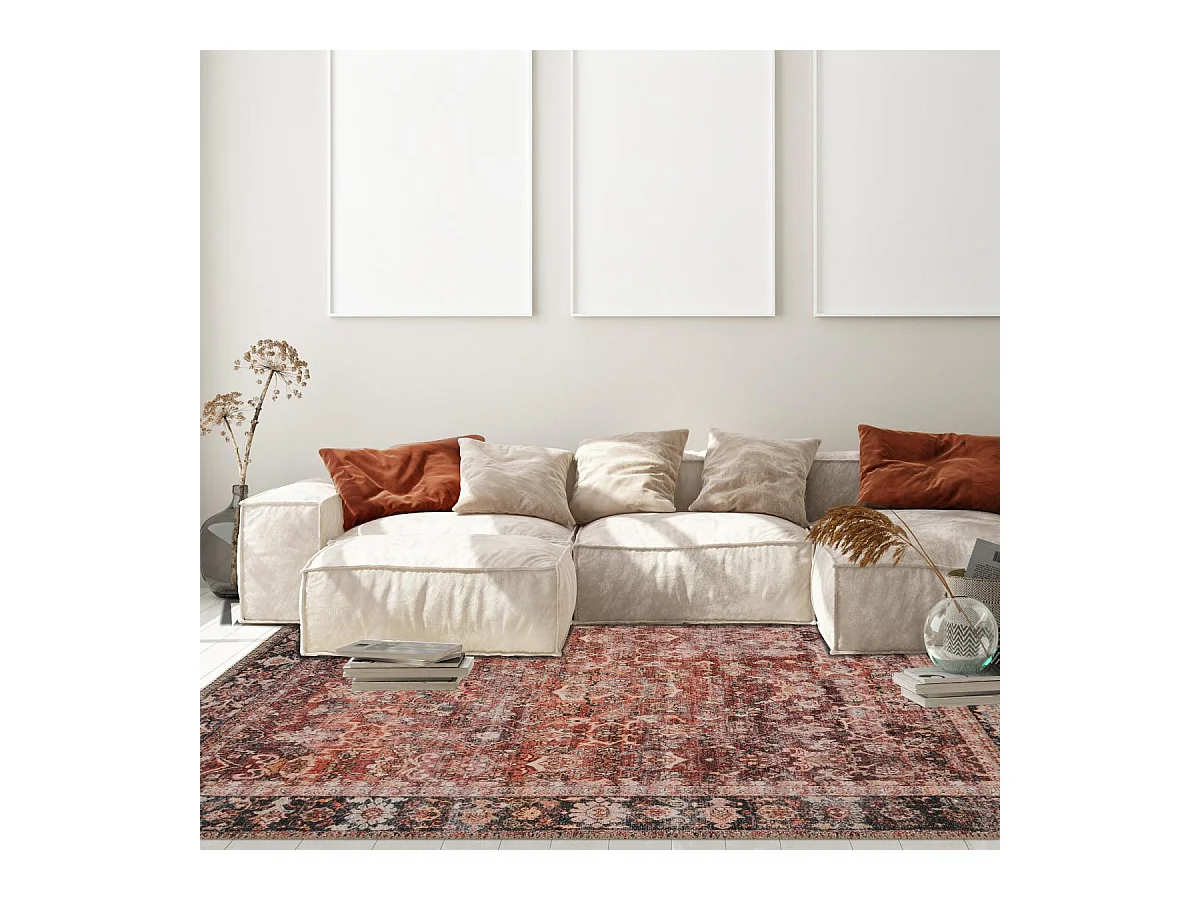 Tapis orient 200x290 rectangle rouge et noir tissé motif classique ALLOVER