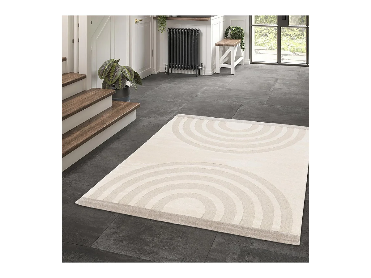 tapis salon 160x213 tissé crème rectangle motif géométrique RIVIERA 4