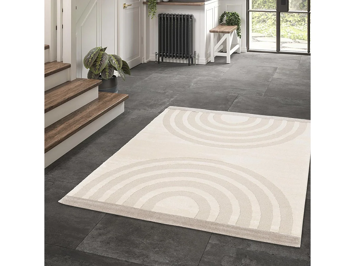tapis salon 160x213 tissé crème rectangle motif géométrique RIVIERA 4