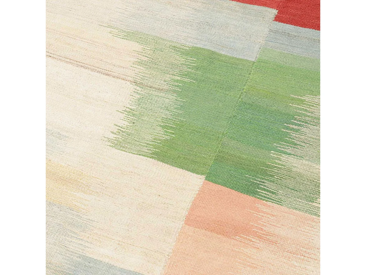 Authentique tapis d'Orient 250x352 kilim fait main en laine vert et rouge A 6