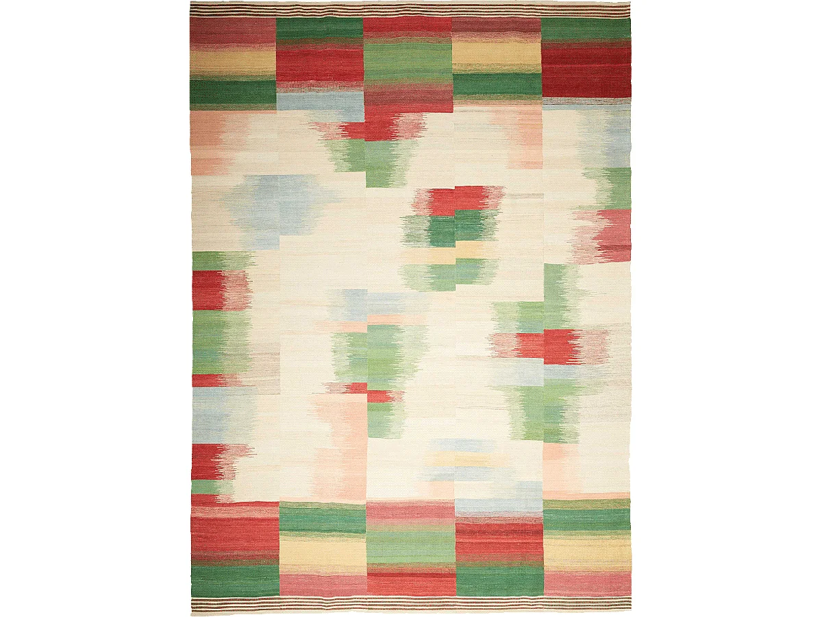 Authentique tapis d'Orient 250x352 kilim fait main en laine vert et rouge A 6