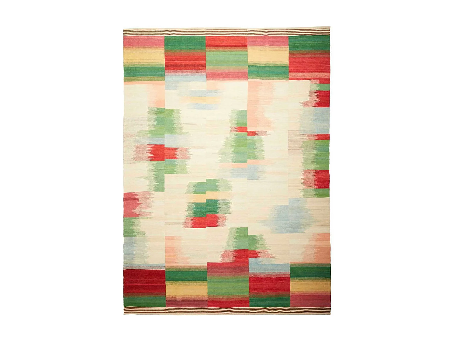 Authentique tapis d'Orient 250x352 kilim fait main en laine vert et rouge A 6