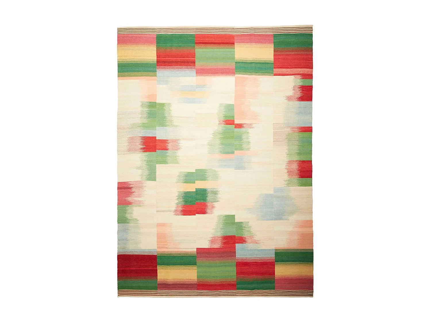 Authentique tapis d'Orient 250x352 kilim fait main en laine vert et rouge A 6