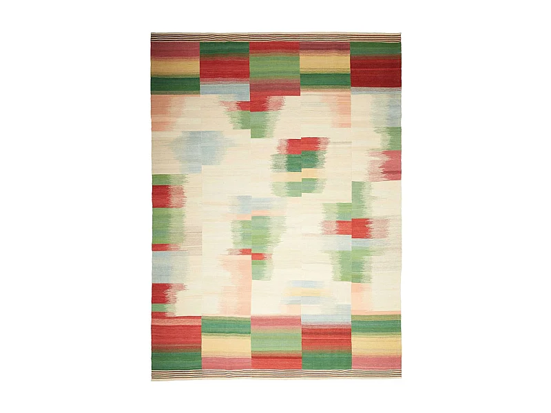 Authentique tapis d'Orient 250x352 kilim fait main en laine vert et rouge A 6