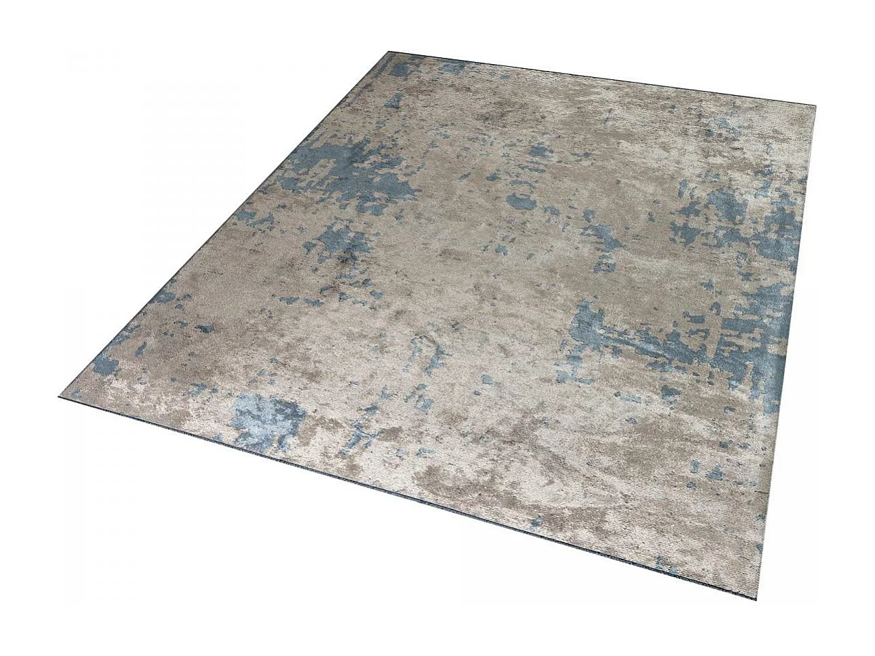 Tapis kilim 240x300 rectangle tissé en coton gris et bleu motif abstrait
