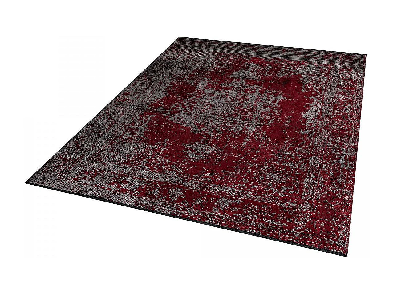 Tapis kilim 200x250 rectangle tissé en coton rouge et gris motif abstrait
