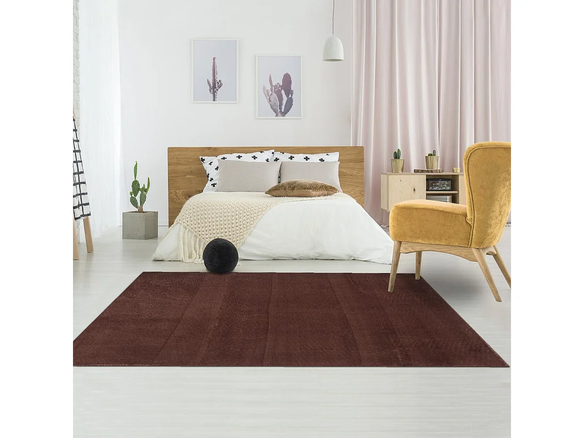 tapis chambre Ø120cm tissé marron rond motif uni ANVIK