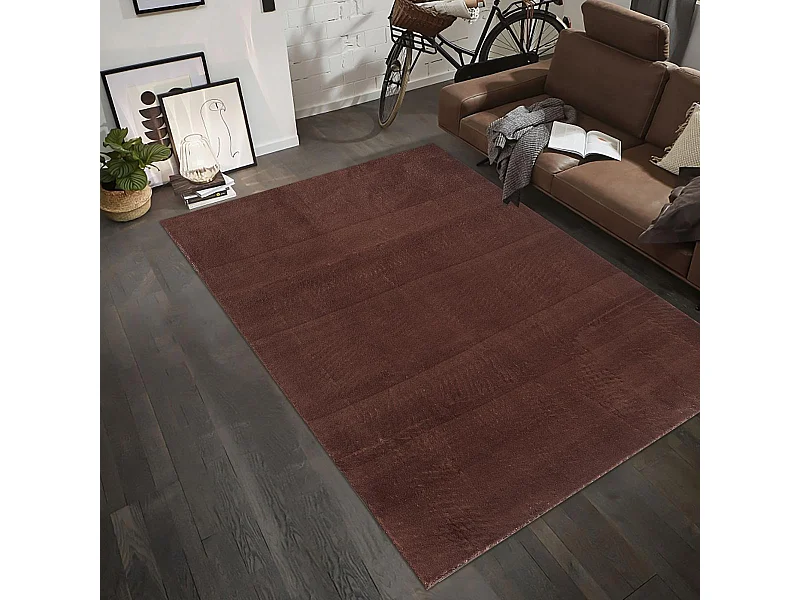 tapis chambre Ø120cm tissé marron rond motif uni ANVIK