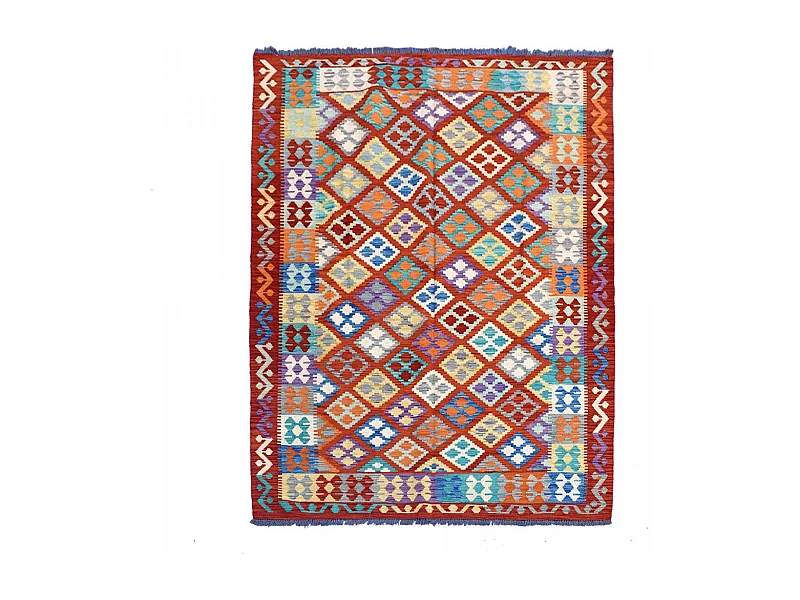 Tapis kilim 177x243 rectangle fait main en laine multicolore motif oriental