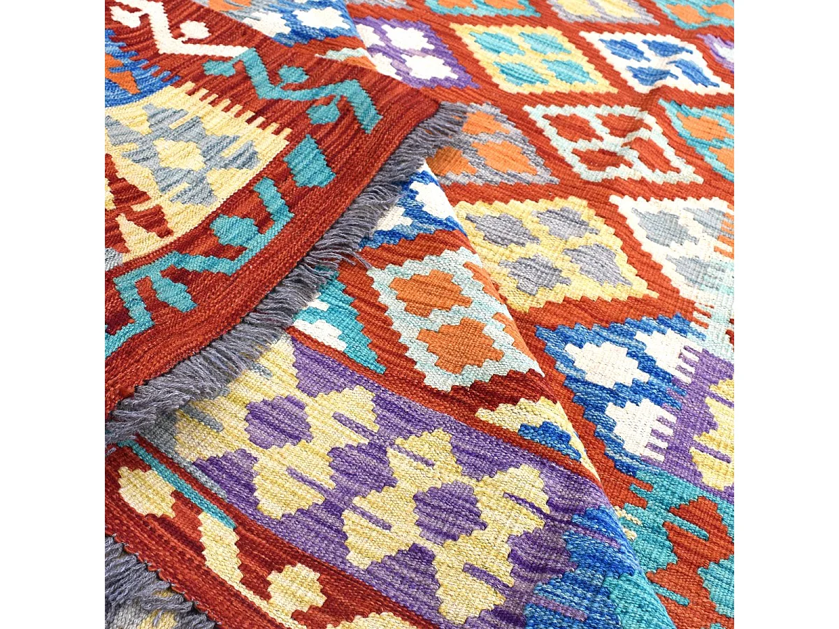 Tapis kilim 177x243 rectangle fait main en laine multicolore motif oriental