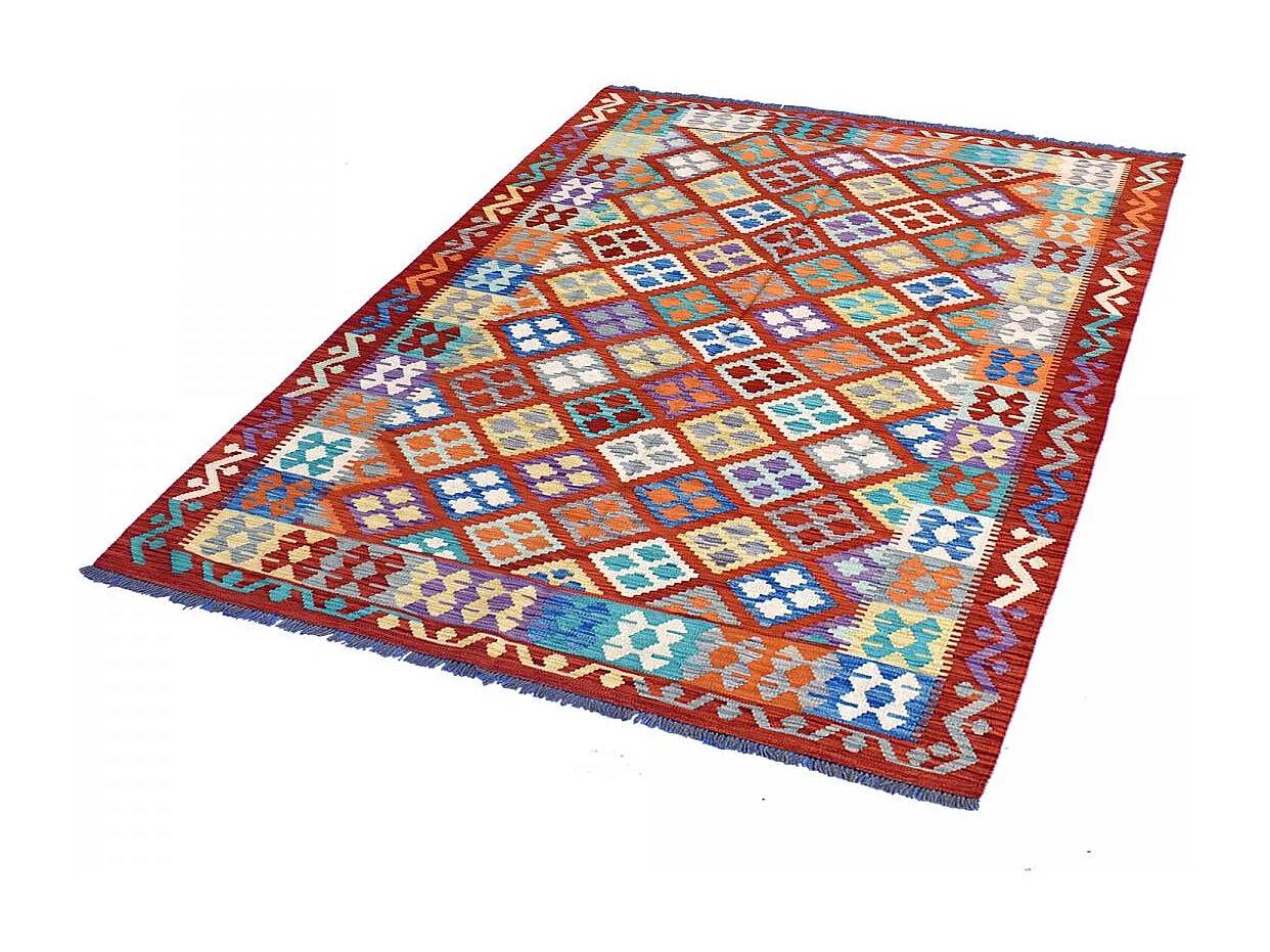 Tapis kilim 177x243 rectangle fait main en laine multicolore motif oriental