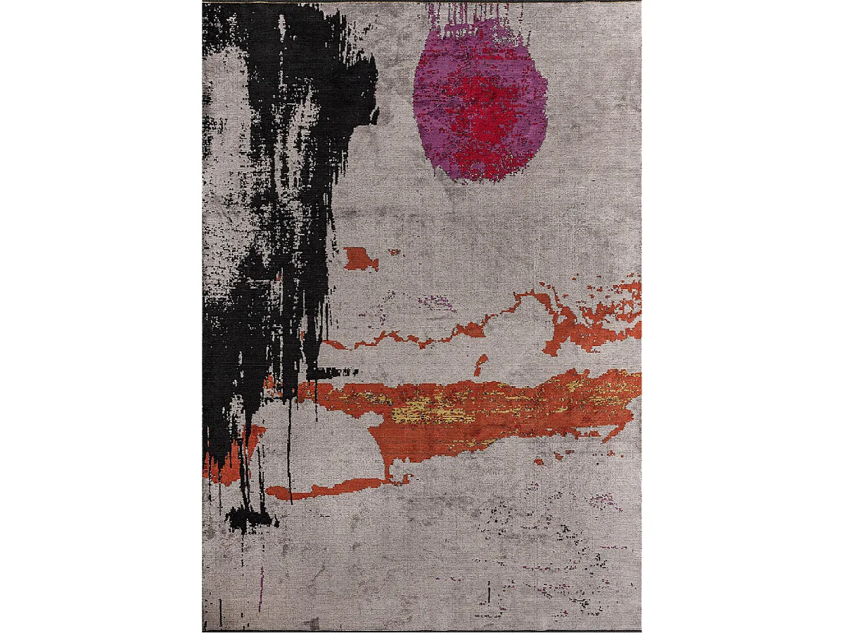 Tapis kilim 240x300 rectangle tissé en coton gris et orange motif abstrait