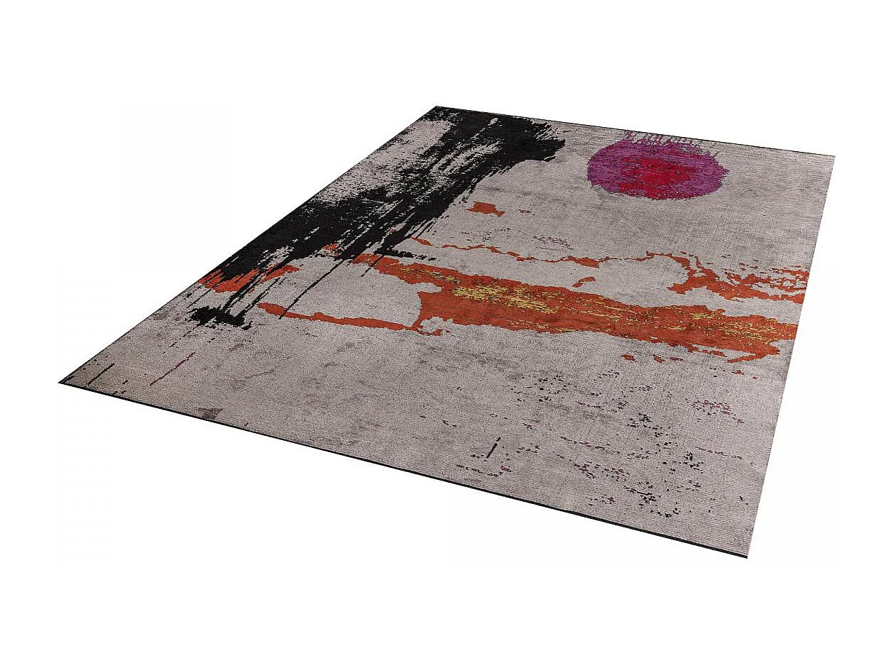 Tappeto Kilim 240x300 rettangolo intrecciato in cotone grigio e arancione a fantasia astratta