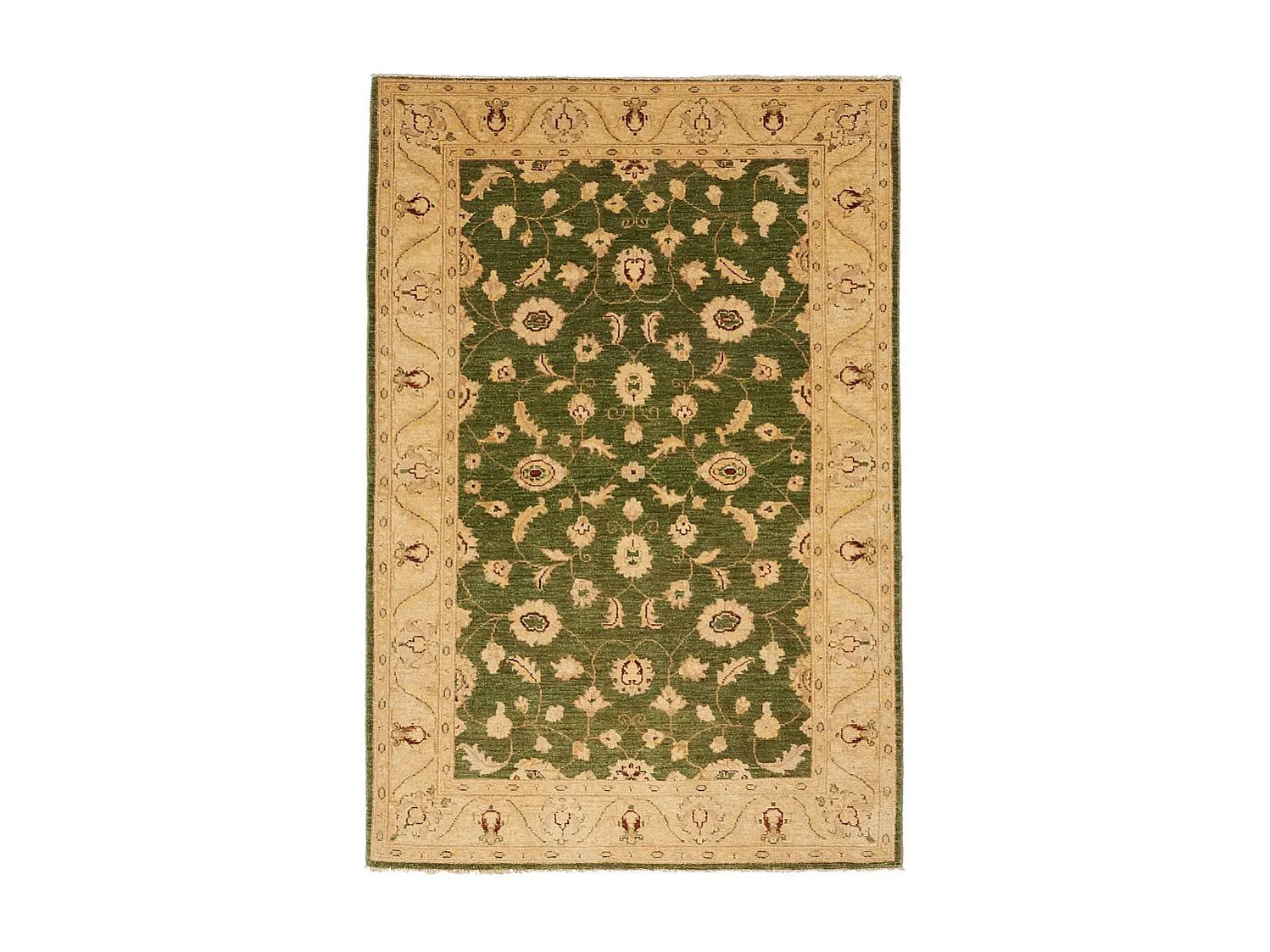 Authentique tapis d'Orient 122x179 fait main en laine beige et vert CHOBY
