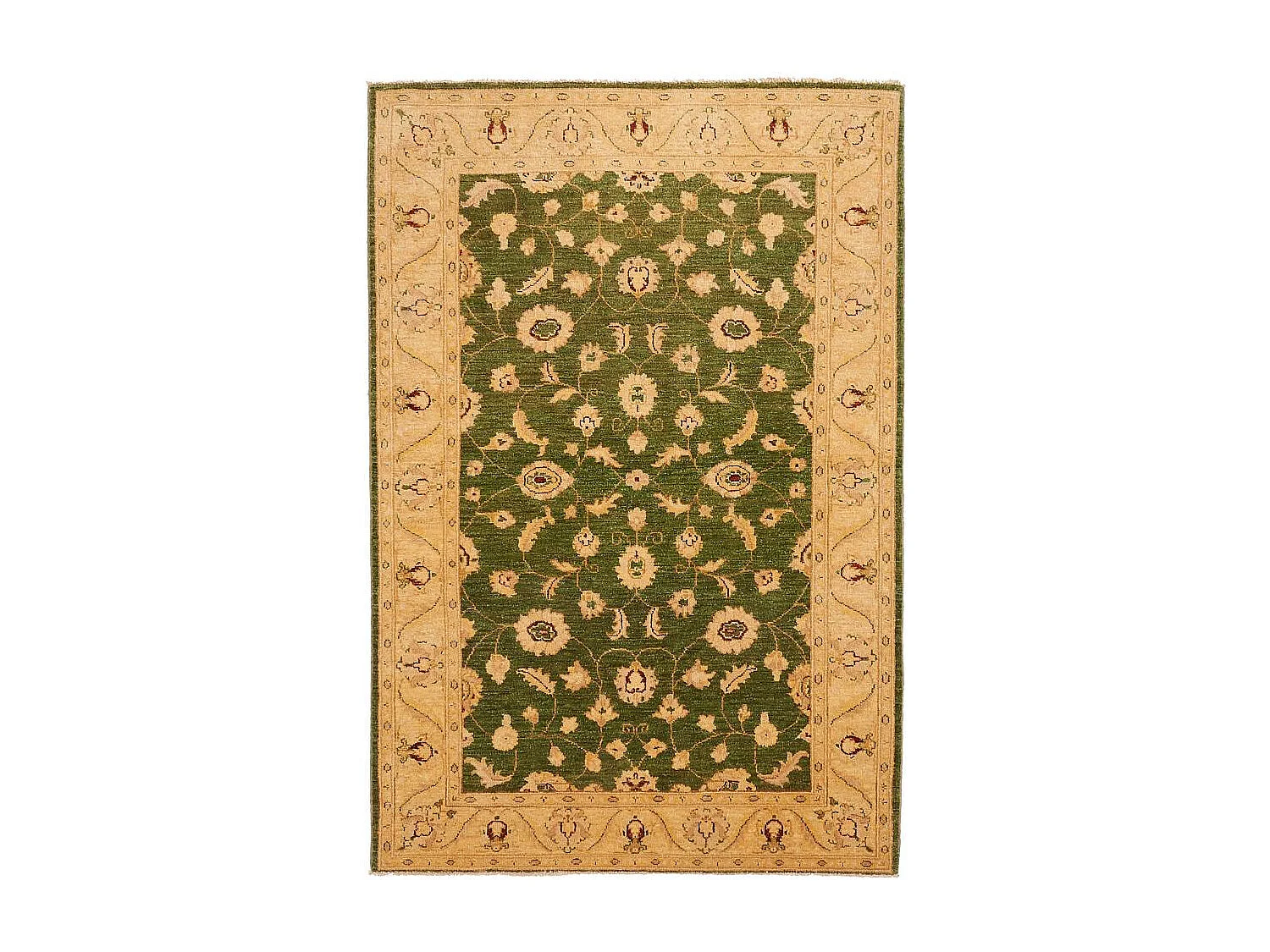Authentique tapis d'Orient 122x179 fait main en laine beige et vert CHOBY