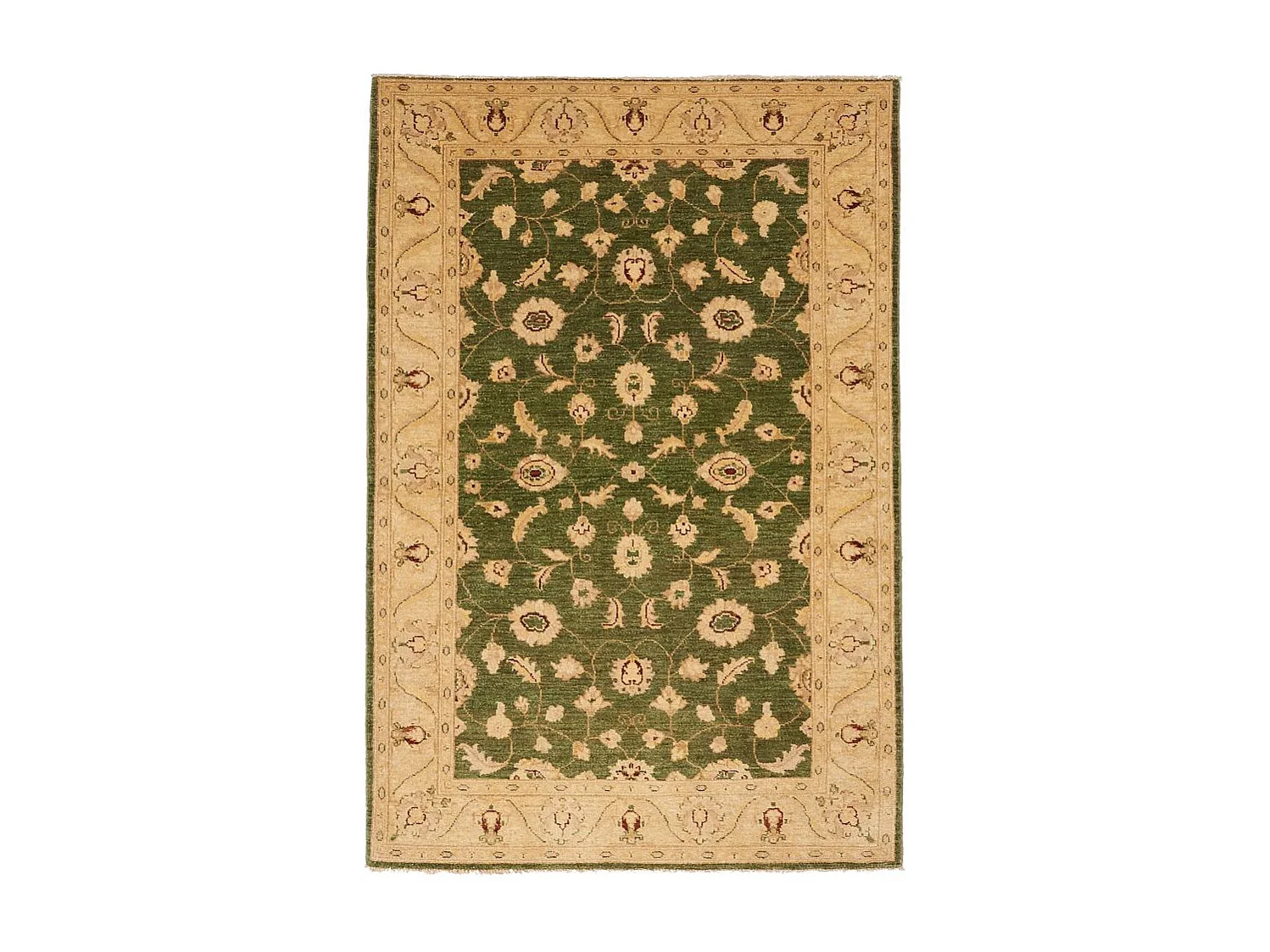 Authentique tapis d'Orient 122x179 fait main en laine beige et vert CHOBY