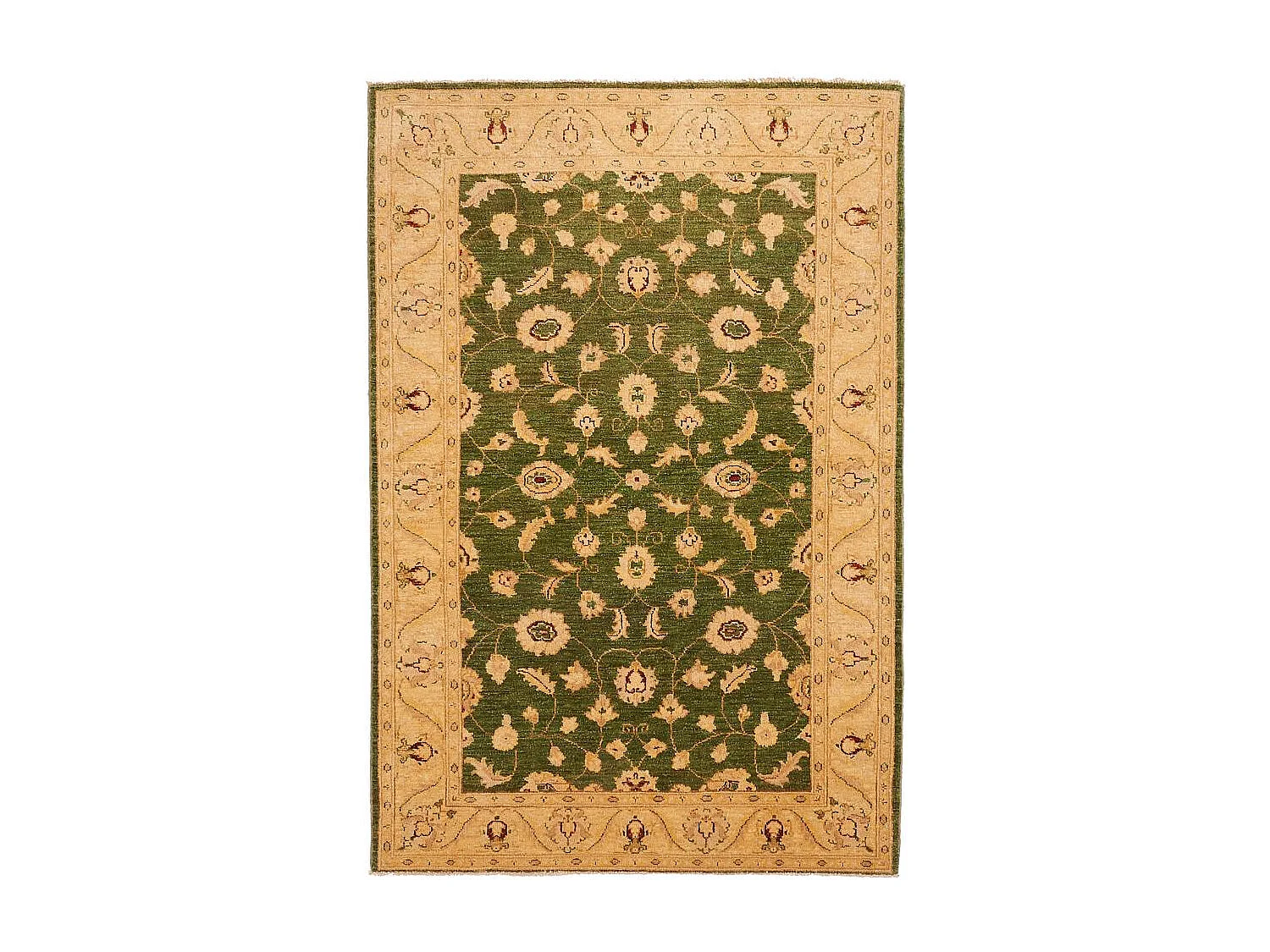 Authentique tapis d'Orient 122x179 fait main en laine beige et vert CHOBY