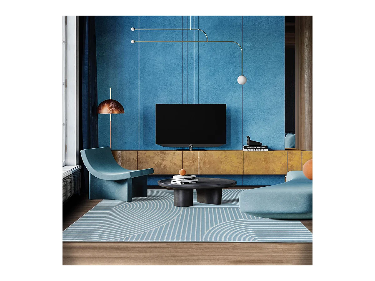 tapis salon 200x290 tissé bleu rectangle motif géométrique AF2 ARCROL