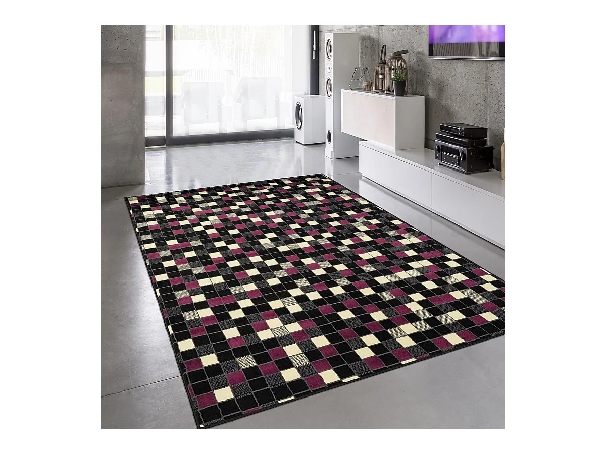 tapis chambre 80x150 tissé fuchsia rectangle motif géométrique LYN1 PIXELY