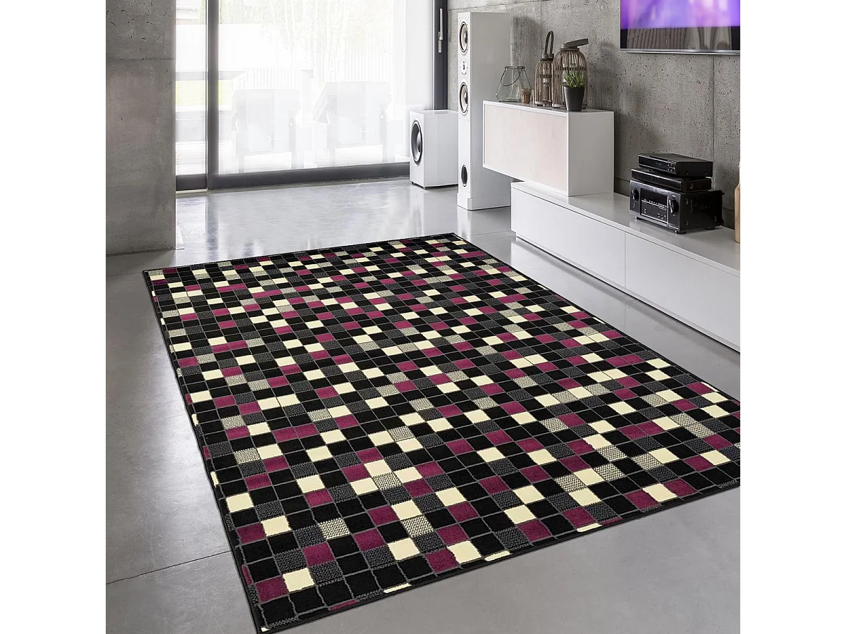 tapis chambre 80x150 tissé fuchsia rectangle motif géométrique LYN1 PIXELY