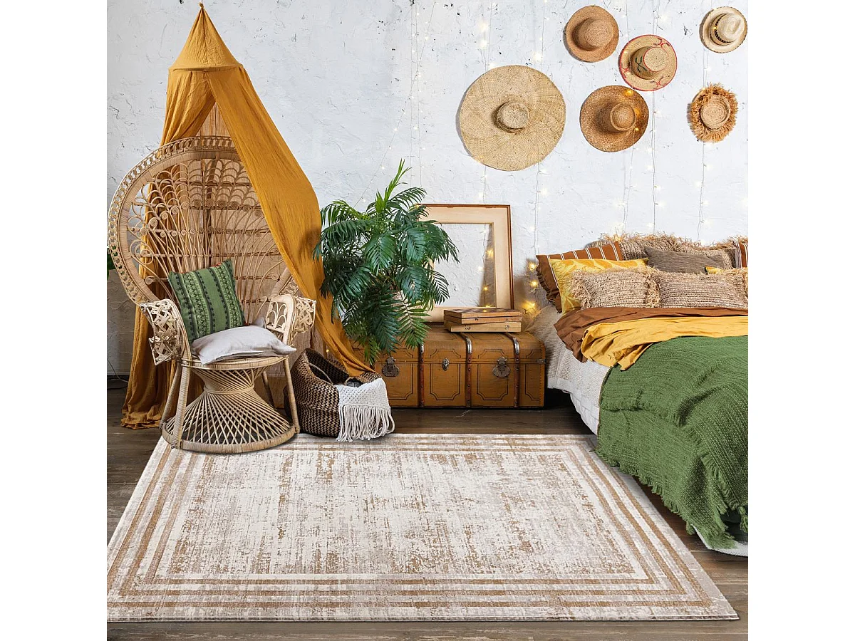 tapis salon 160x230 tissé beige rectangle motif simple PARISA