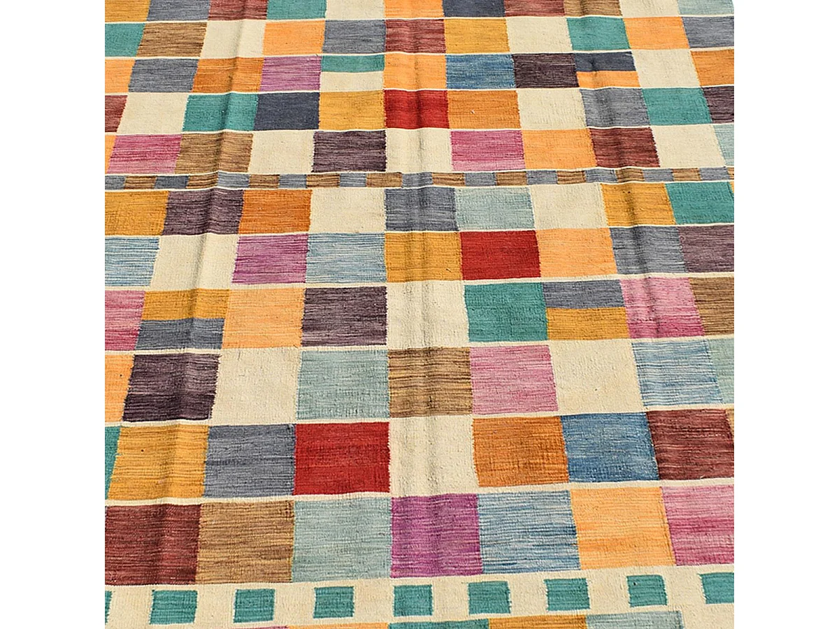 Tapis kilim 208x290 rectangle fait main en laine multicolore motif oriental