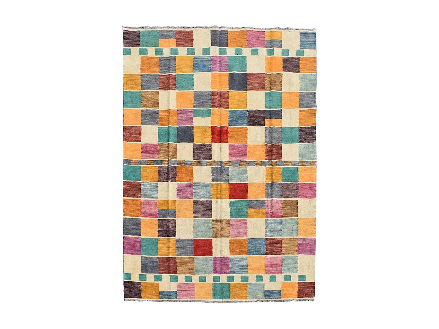 Tapis kilim 208x290 rectangle fait main en laine multicolore motif oriental