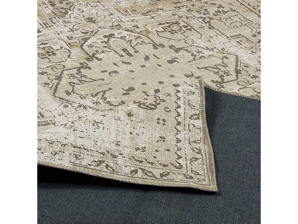 Tapis orient 80x150 rectangle kaki tissé motif classique MEDAILLON