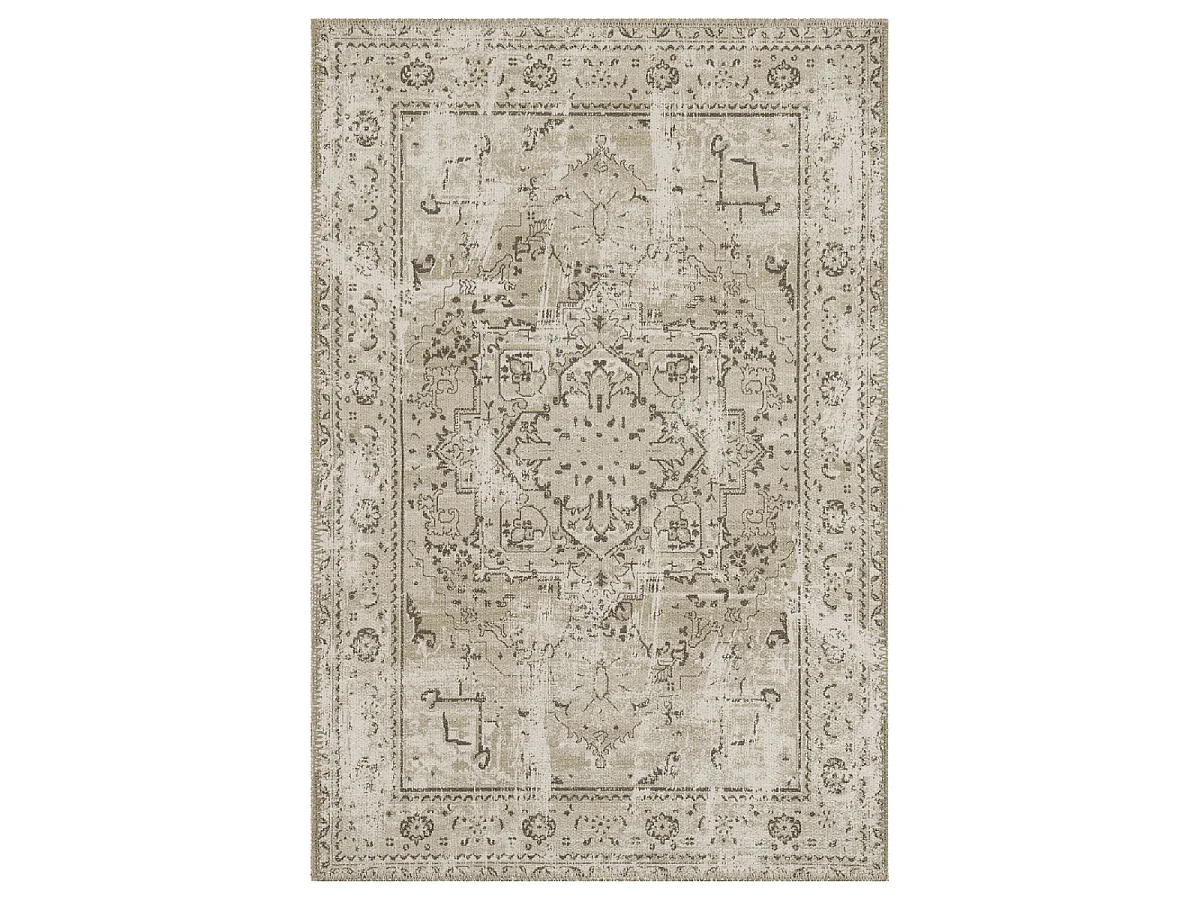Tapis orient 80x150 rectangle kaki tissé motif classique MEDAILLON