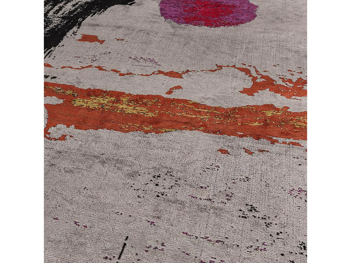 Tapis kilim 200x250 rectangle tissé en coton gris et orange motif abstrait