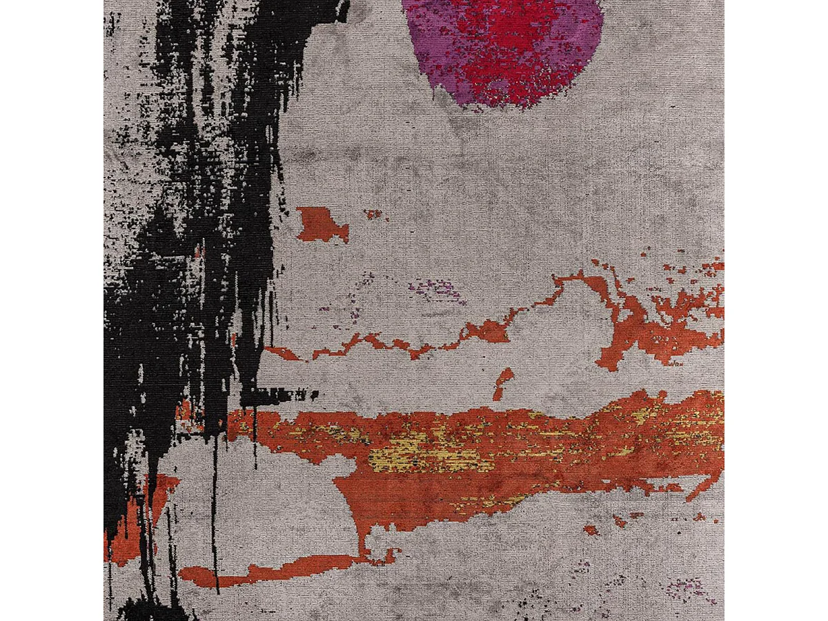Tappeto Kilim 200x250 rettangolo intrecciato in cotone grigio e arancione a fantasia astratta