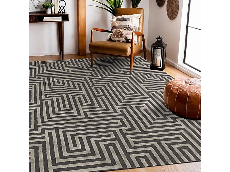 tapis chambre 160x230 tissé gris rectangle motif géométrique MIRAGE