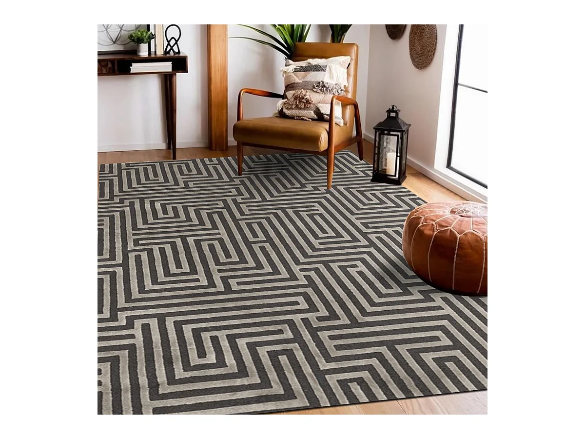 tapis chambre 160x230 tissé gris rectangle motif géométrique MIRAGE