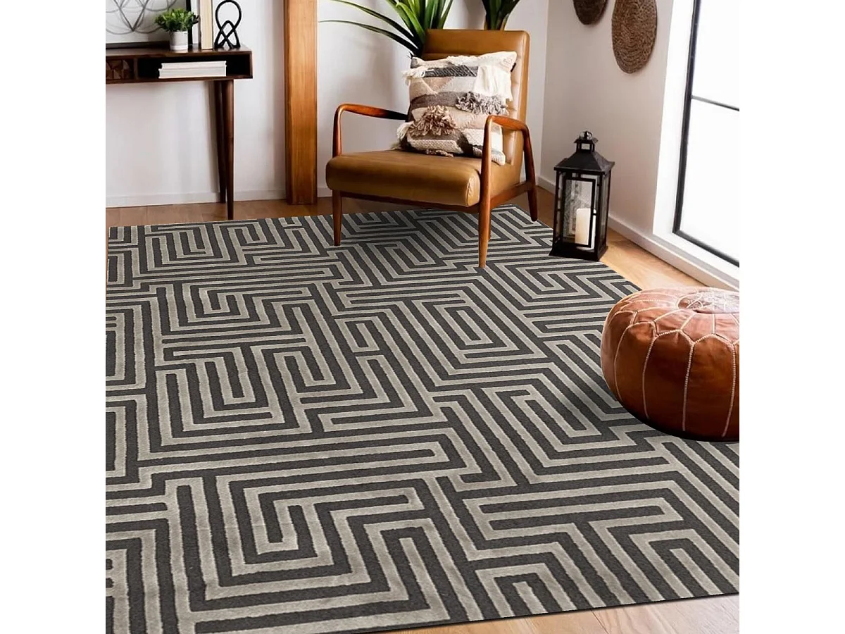 tapis chambre 160x230 tissé gris rectangle motif géométrique MIRAGE