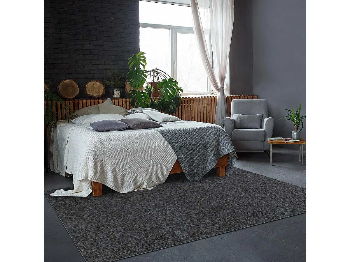 tapis salle à manger 200x290 tissé gris rectangle motif uni SAKRDA