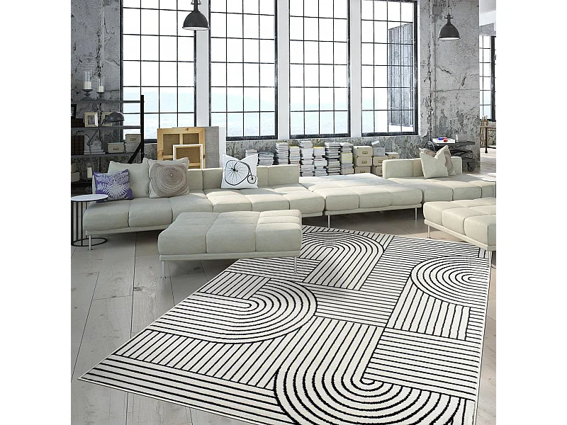 tapis chambre 80x150 tissé crème rectangle motif géométrique LYN1 COURLI