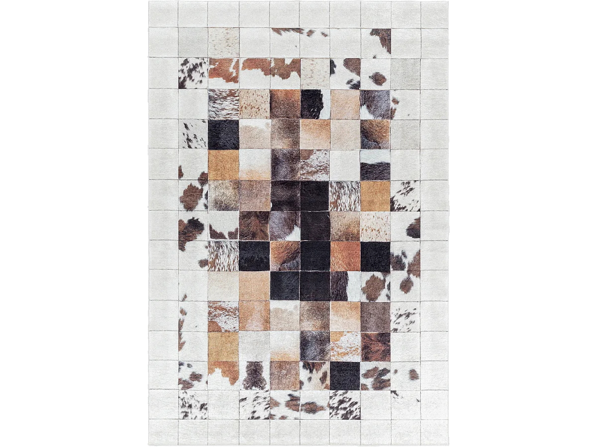 tapis salon 140x200 tissé crème et noir rectangle motif animaux HUSLIO