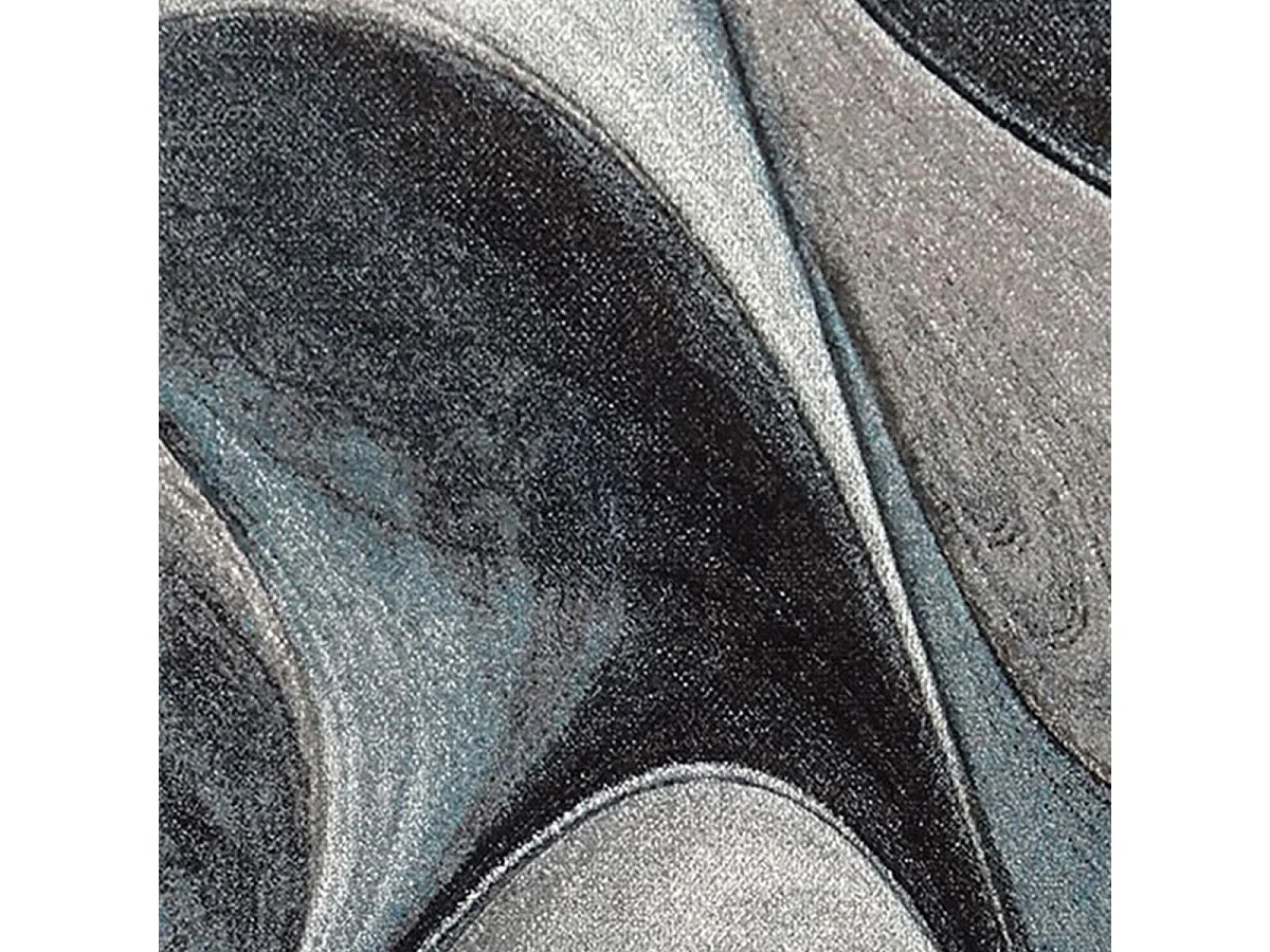 tapis salon Ø140cm tissé bleu et gris rond motif géométrique LYN8 MADILA