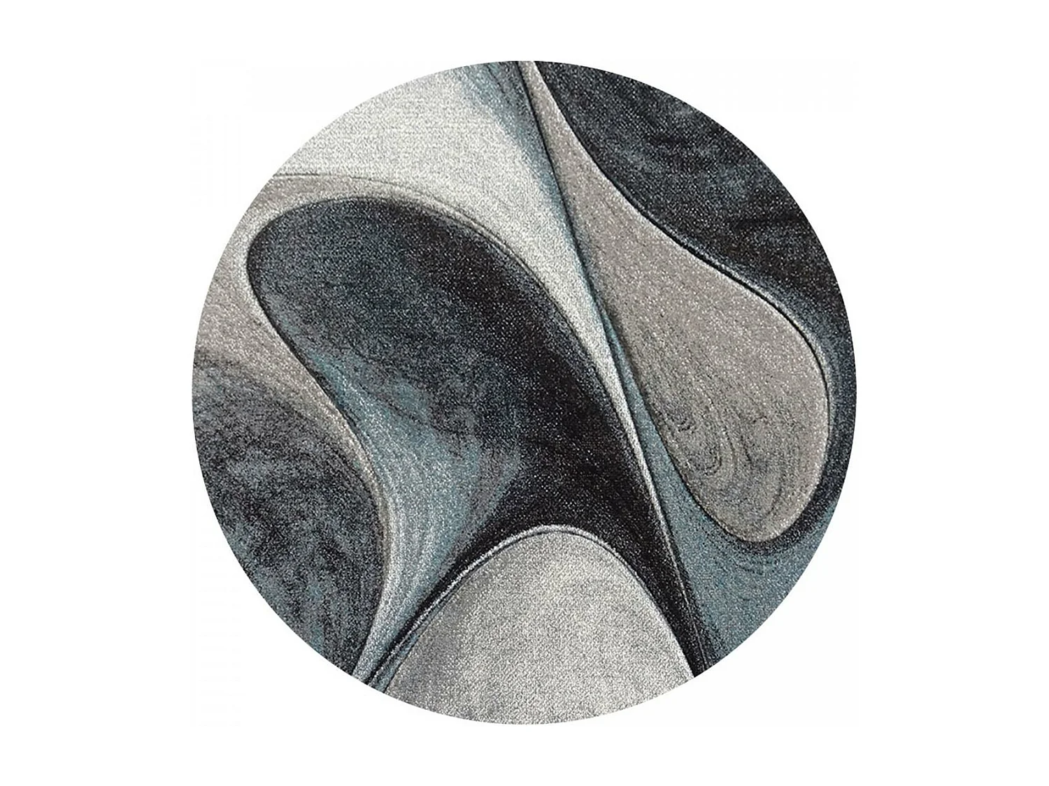 tapis salon Ø140cm tissé bleu et gris rond motif géométrique LYN8 MADILA